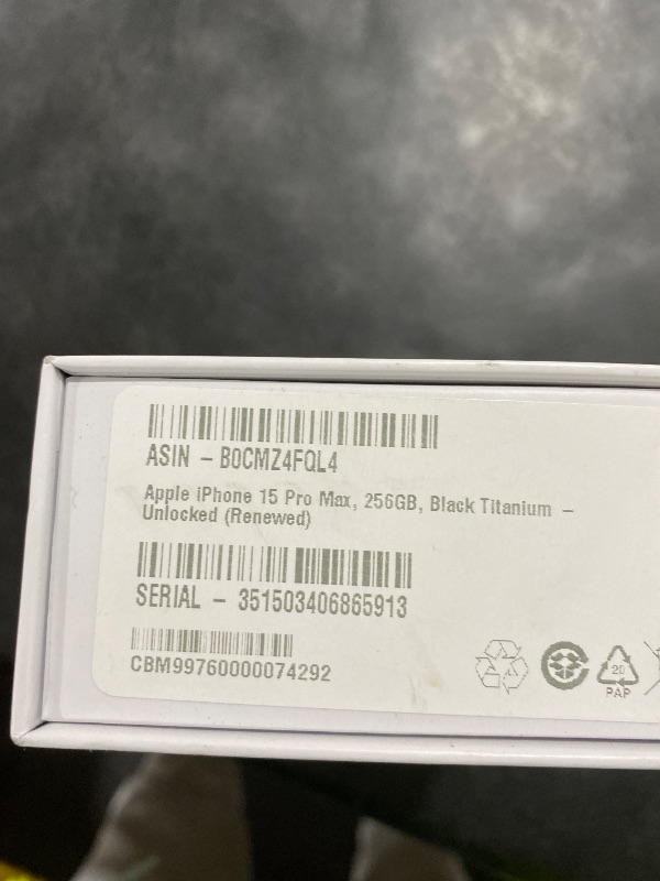 Photo 1 of Apple iPhone 15 Pro Max 256GB Black Titanium (Renewed)