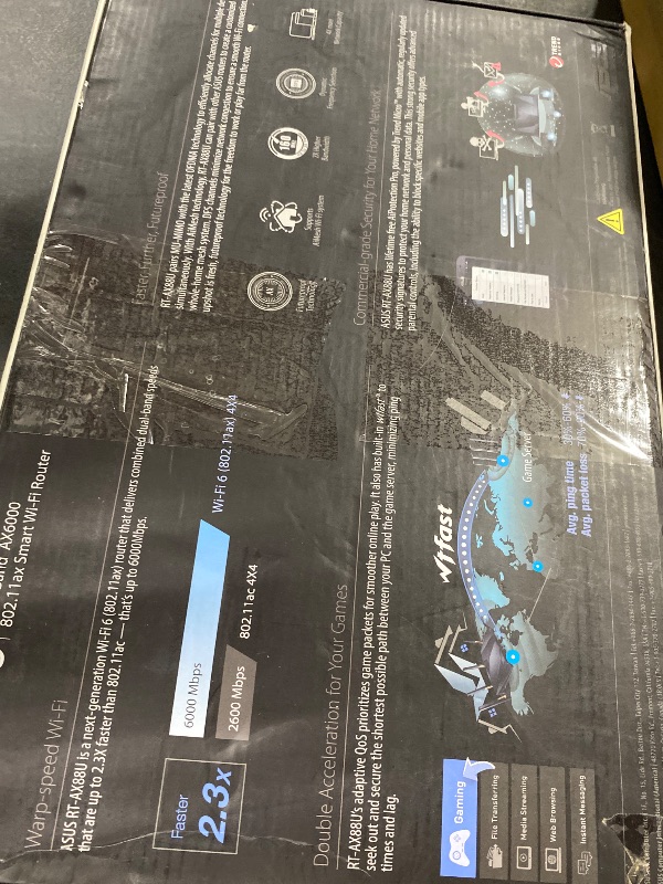 Photo 1 of ASUS RT-AX88U AX6000 Dual Band WiFi 6 Gaming Router, 8 Ports, Lifetime Security, Adaptive QoS