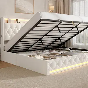 Photo 1 of Hizyrina King Bed Frame with LED, Storage & Charging Station