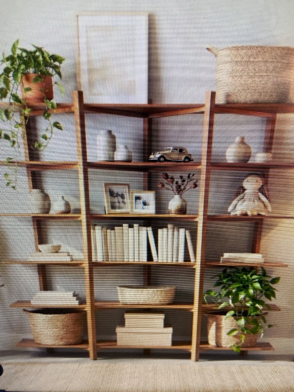 Photo 1 of 6 Tier Acacia Veneer Bookshelf Open Storage Unit Heavy Duty Pine Wood Frame Display