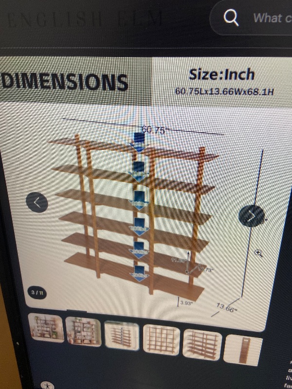 Photo 1 of 6 Tier Acacia Veneer Bookshelf Open Storage Unit Heavy Duty Pine Wood Frame Display