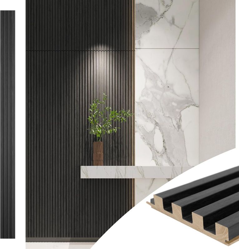 Photo 1 of BLACK************* Art3d Slat Wood Wall Panels, Ashtree, 8 Pcs