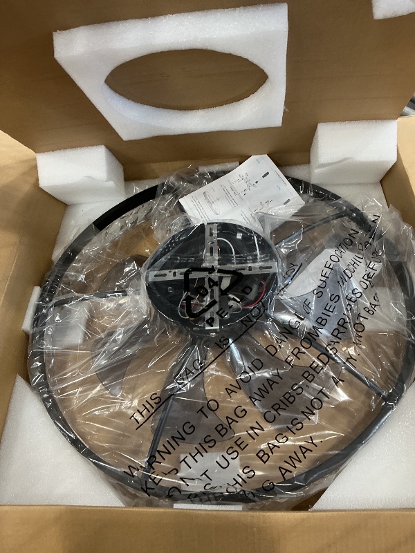 Photo 1 of VOLISUN Fandelier Ceiling Fans with Light, 23.6in Low Profile Ceiling Fan with Light and Remote, 3000K-6500K Dimmable Bladeless Ceiling Fan Flush Mount, Black Modern Ceiling Fan with Light for Bedroom