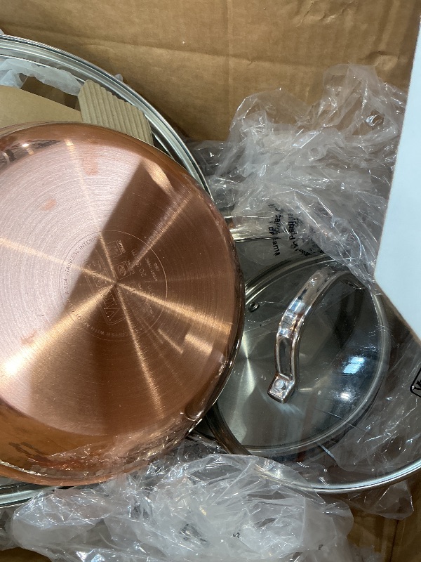 View 5 of Viking 3-Ply Pots and Pans Set, 10 Piece Copper Kitchen Cookware with Glass Lids, Hammered Copper