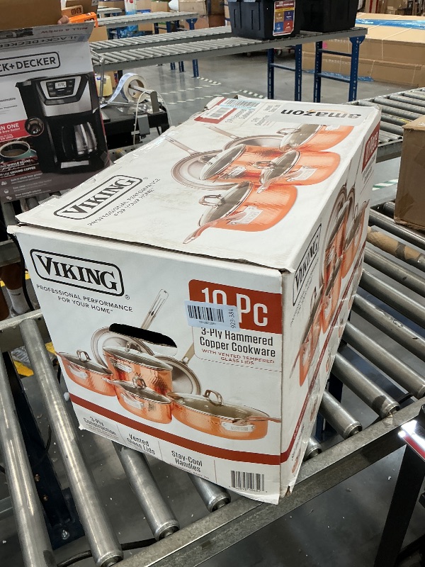 View 2 of Viking 3-Ply Pots and Pans Set, 10 Piece Copper Kitchen Cookware with Glass Lids, Hammered Copper