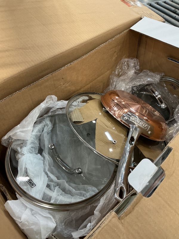 View 3 of Viking 3-Ply Pots and Pans Set, 10 Piece Copper Kitchen Cookware with Glass Lids, Hammered Copper