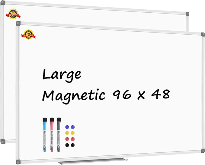 Photo 1 of Large White Board 96 x 48 Inch Pack of 2, Dry Erase Board 4 x 8
Magnetic Aluminium Frame Whiteboard with Marker Tray for School, Office and Home