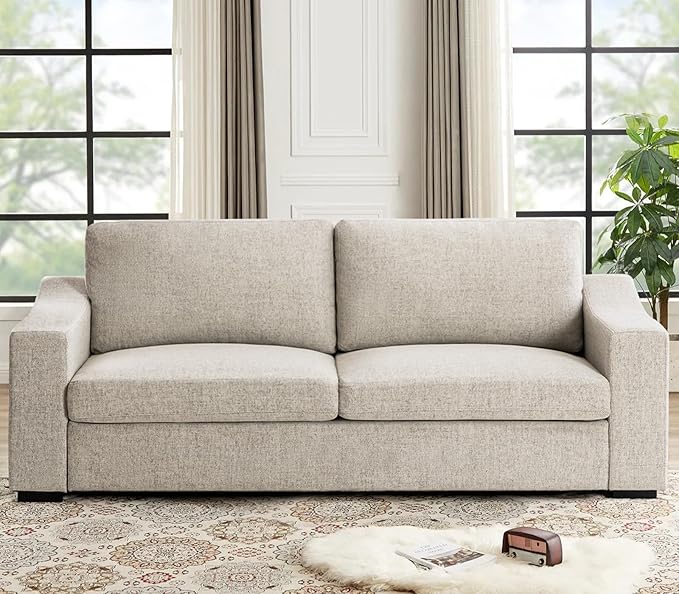 Photo 1 of Oversized 85" Deep Seat Sofa, Modern Couches for Living Room, 3 Seater Natural Linen Sofa, Upholstered Cushion & Detachable Cover, Comfy Sofa Couch for Apartment, Oatmeal