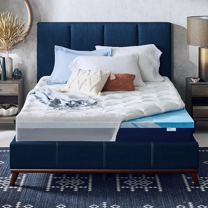 Photo 1 of Sleep Innovations Cooling Comfort Gel Memory Foam Dual Layer Mattress Topper, 4 Inch, Queen Size, Pillow Top Cover