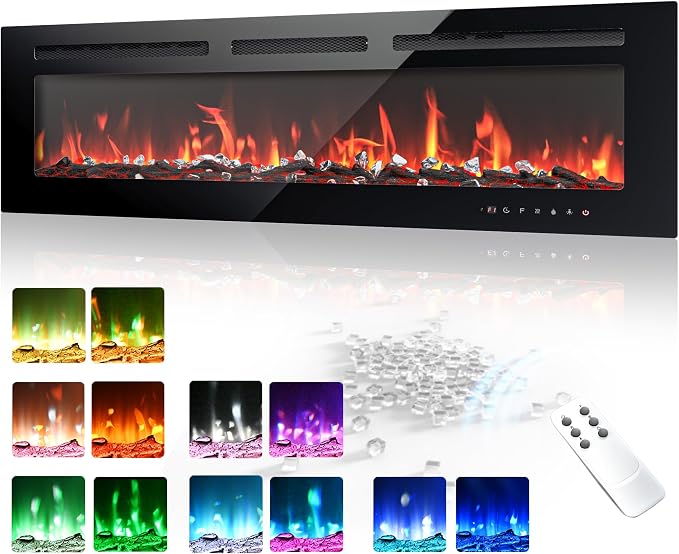 Photo 1 of EUHOMY 50 Inch Electric Fireplace Recessed and Wall Mounted
Adjustable Flame Color, Remote Control, Timer, Touch Screen, Log and Crystal, 750W/1500W Fireplace Heater