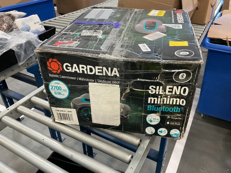 Photo 1 of GARDENA 15201-20 SILENO Minimo - Automatic Robotic Lawn Mower with Bluetooth app, Boundary Wire - for lawns up to 2700 Sq Ft, Made in Europe, Grey