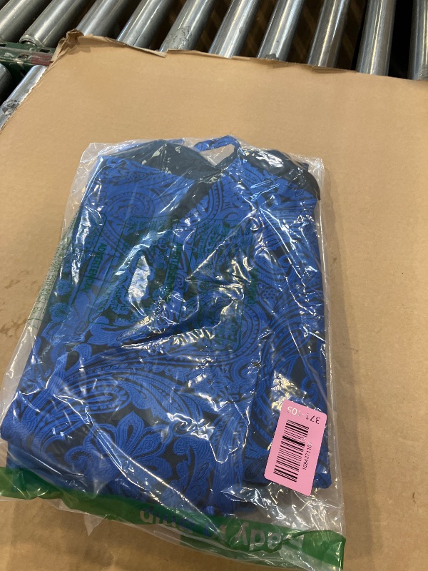 View 2 of DiBanGu Men's Paisley Vest Set Royal Blue Silk