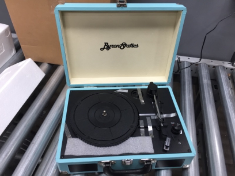 Photo 1 of ByronStatics Vinyl Record Player, 3 Speed Turntable Record Player with 2 Built in Stereo Speakers, Replacement Needle, Supports RCA Line Out, AUX in, Portable Vintage Suitcase
