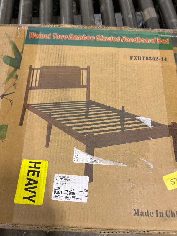 Photo 1 of walnut tone bamboo slanted headboard bed