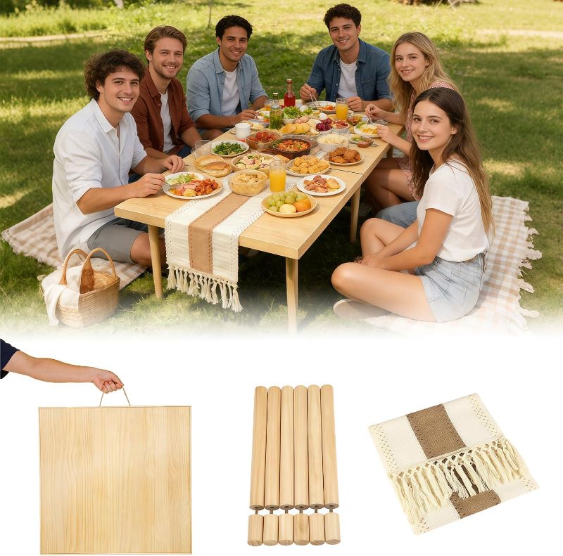 Photo 1 of Portable Wooden Picnic Table, 60" x 30" Large Boho Low Floor Table