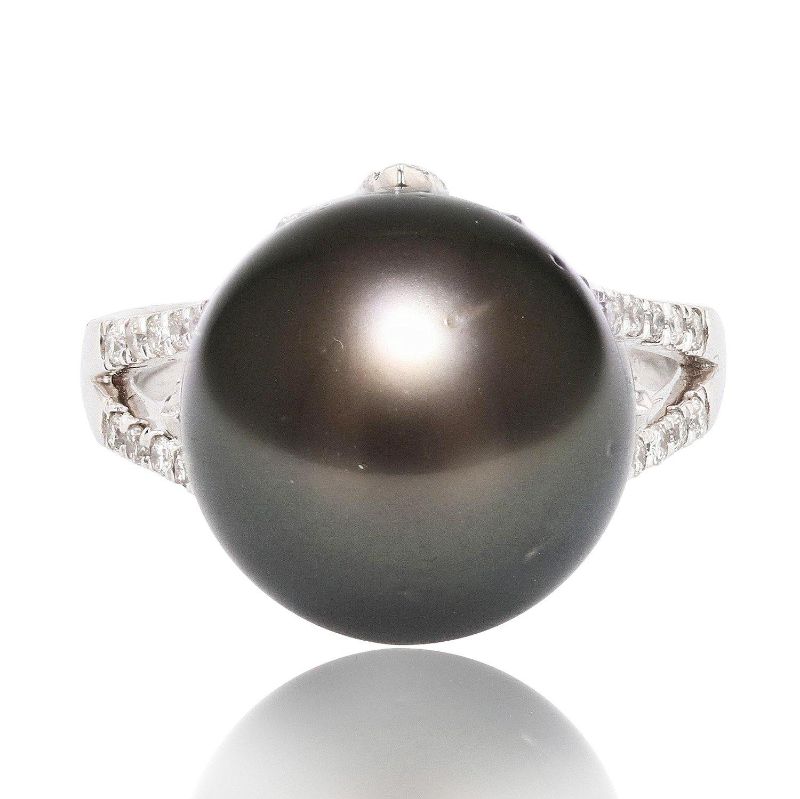 Photo 3 of PLATINUM 13.83mm BLACK TAHITIAN PEARL AND 0.70ctw DIAMOND RING W CERTIFIED APPRAISAL (APPROX. SIZE 6.5)   RN027470
