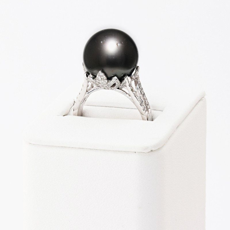 Photo 1 of PLATINUM 13.83mm BLACK TAHITIAN PEARL AND 0.70ctw DIAMOND RING W CERTIFIED APPRAISAL (APPROX. SIZE 6.5)   RN027470
