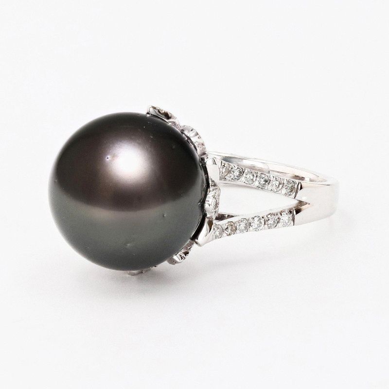 Photo 2 of PLATINUM 13.83mm BLACK TAHITIAN PEARL AND 0.70ctw DIAMOND RING W CERTIFIED APPRAISAL (APPROX. SIZE 6.5)   RN027470
