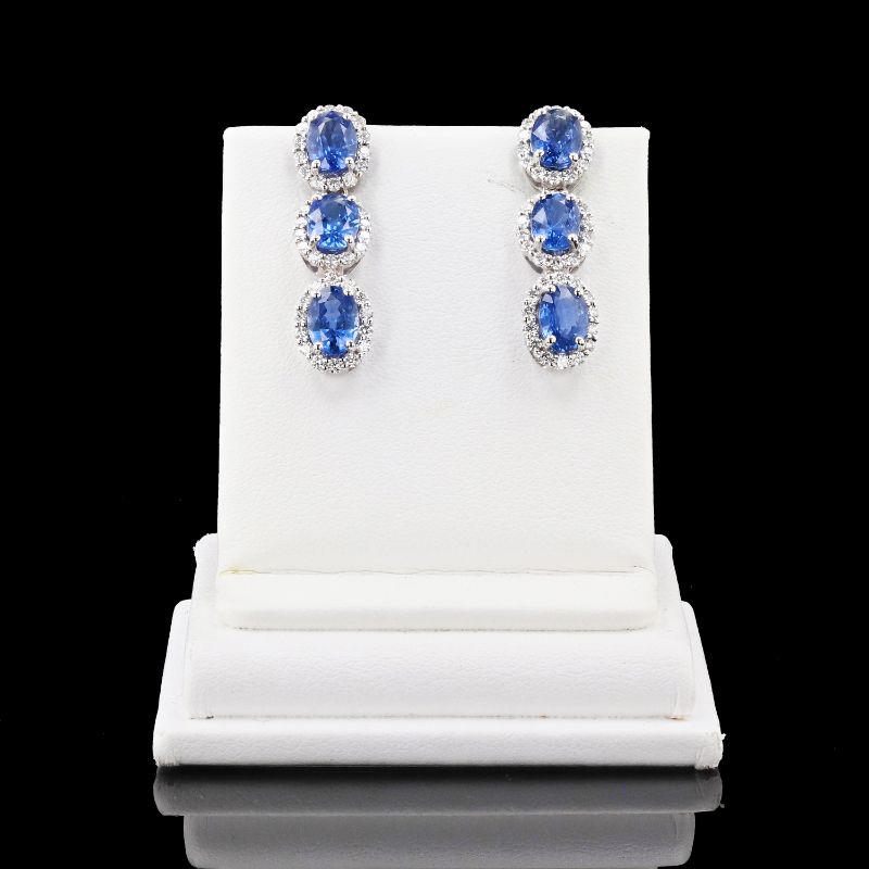 Photo 2 of 14K WHITE GOLD 6.12ctw BLUE SAPPHIRE AND 1.00ctw DIAMOND EARRINGS W CERTIFIED APPRAISAL    ER006314


