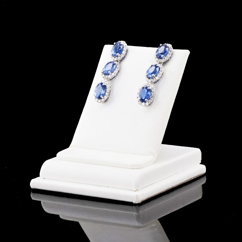 Photo 1 of 14K WHITE GOLD 6.12ctw BLUE SAPPHIRE AND 1.00ctw DIAMOND EARRINGS W CERTIFIED APPRAISAL    ER006314


