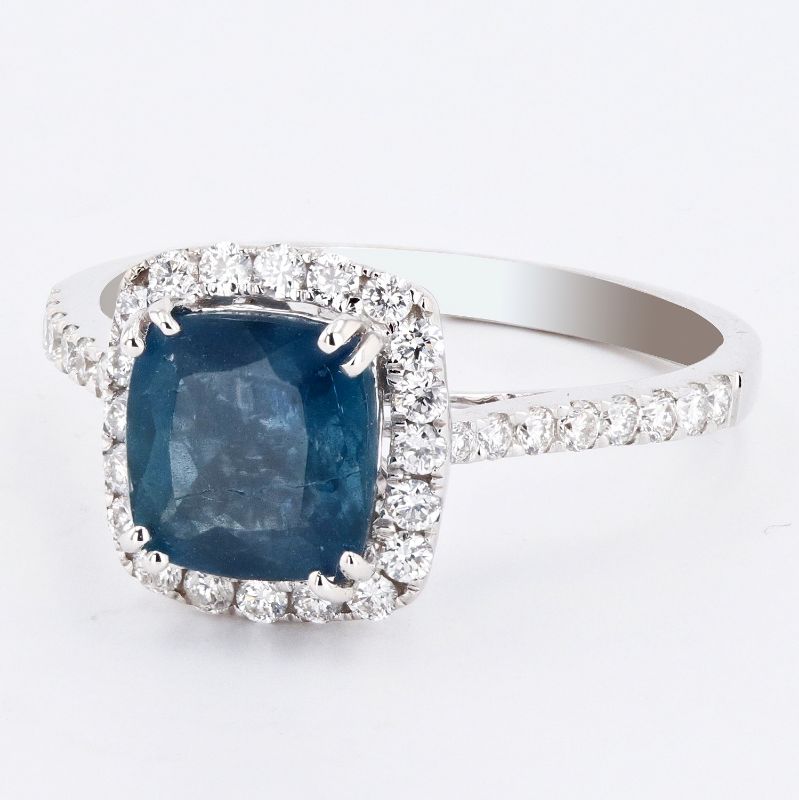 Photo 2 of 18K WHITE GOLD 1.39ct AQUAMARINE AND 0.60ctw DIAMOND RING W CERTIFIED APPRAISAL (APPROX SIZE 6.5)   RN030810
