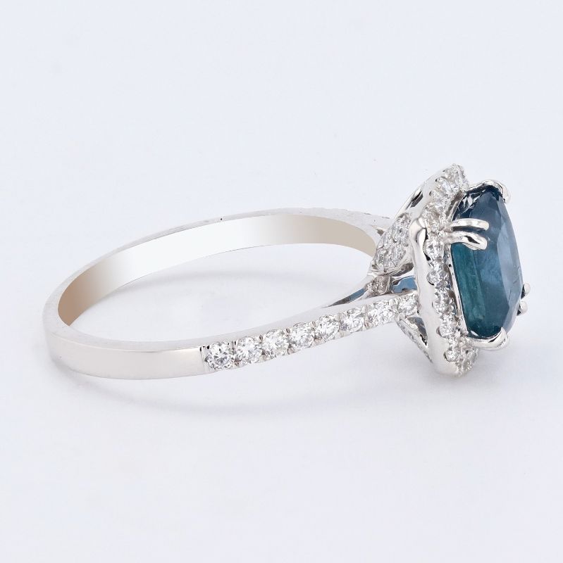Photo 3 of 18K WHITE GOLD 1.39ct AQUAMARINE AND 0.60ctw DIAMOND RING W CERTIFIED APPRAISAL (APPROX SIZE 6.5)   RN030810
