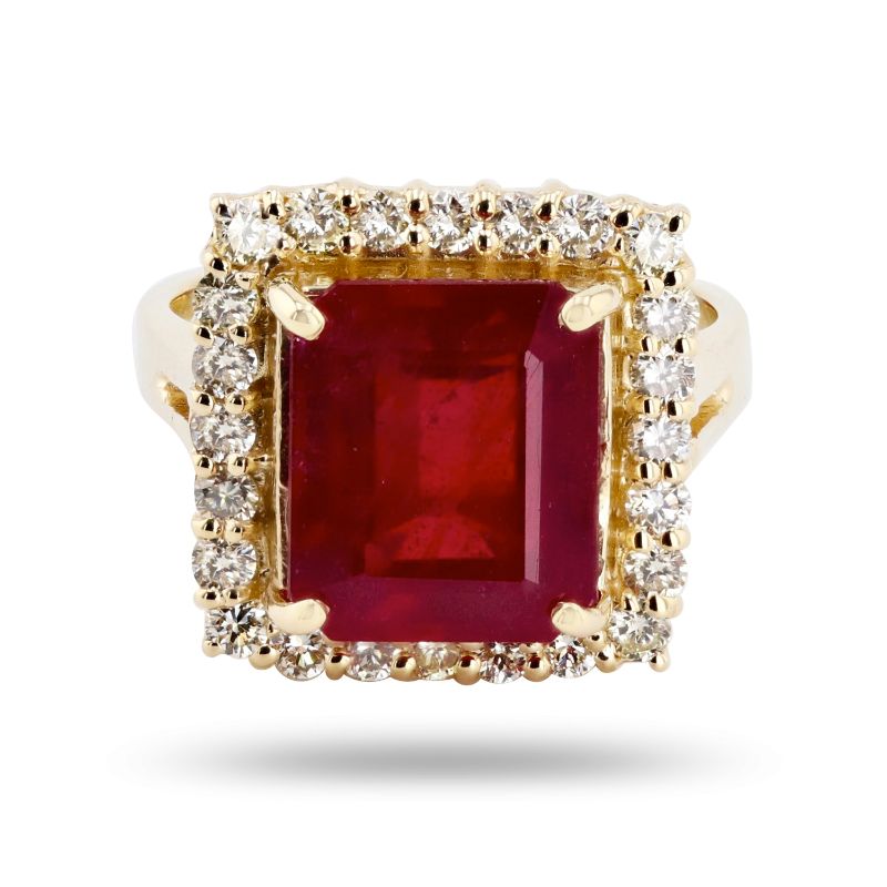 Photo 2 of 14K YELLOW GOLD 6.31ct RUBY AND 0.72ctw DIAMOND RING W CERTIFIED APPRAISAL (APPROX. SIZE 6.5)    RN031336
