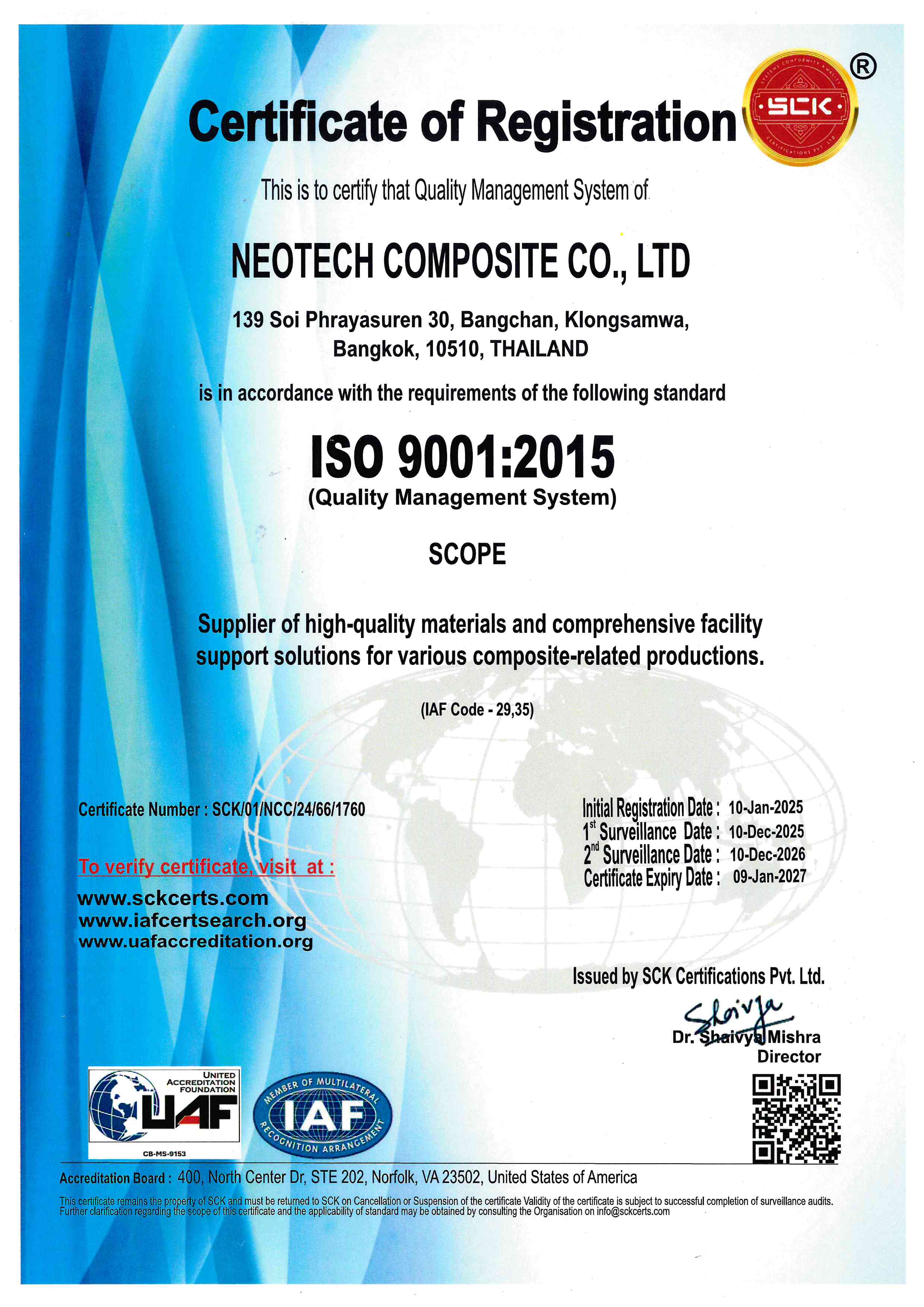 Certificate ISO 9001:2015