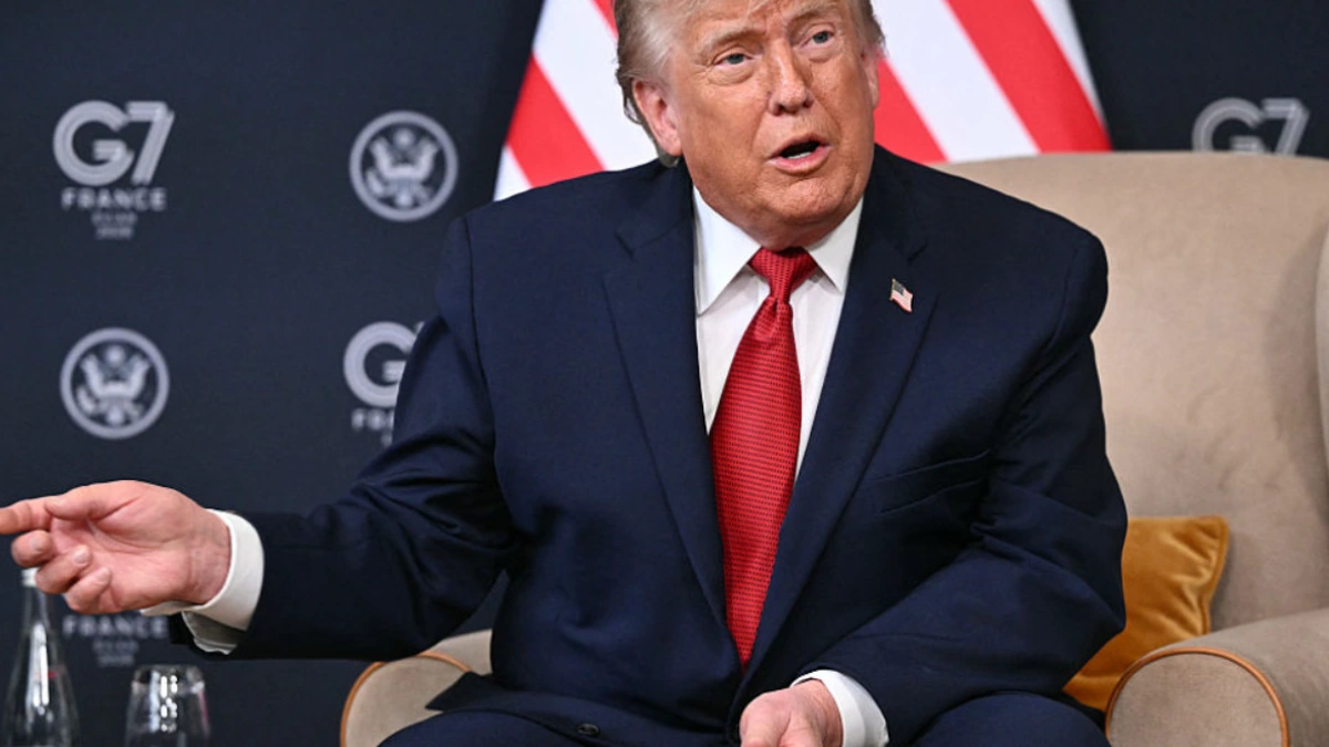 Donald Trump speaking during the G7 summit