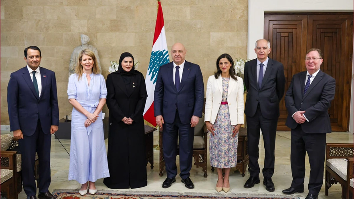 Lebanese President Joseph Aoun with joint ministerial delegation from Qatar, Britain and France