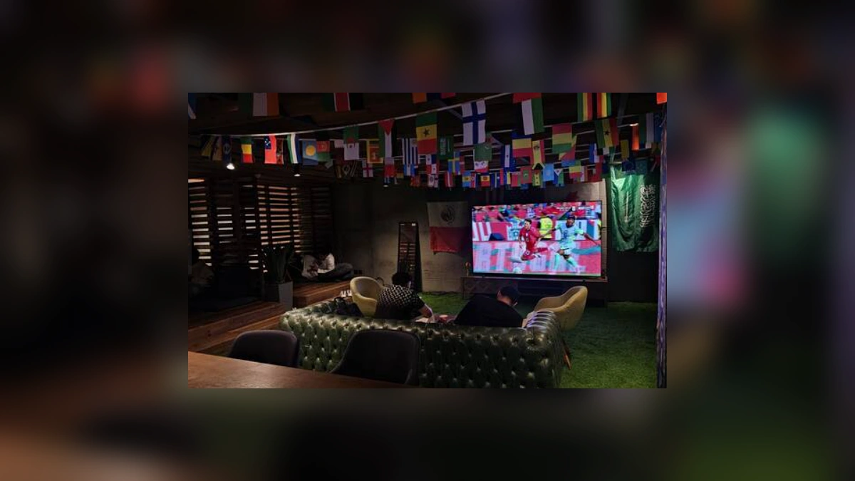 Football fans watching a World Cup match at a lounge in Saudi Arabia