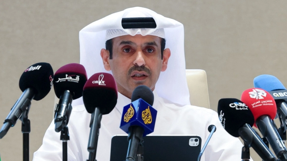 Qatari official addressing media after Ras Laffan gas plant explosion