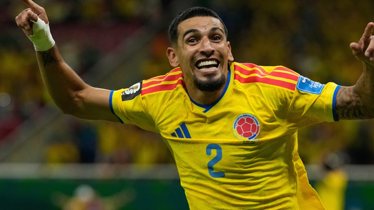 Colombia football player celebrating during a World Cup match