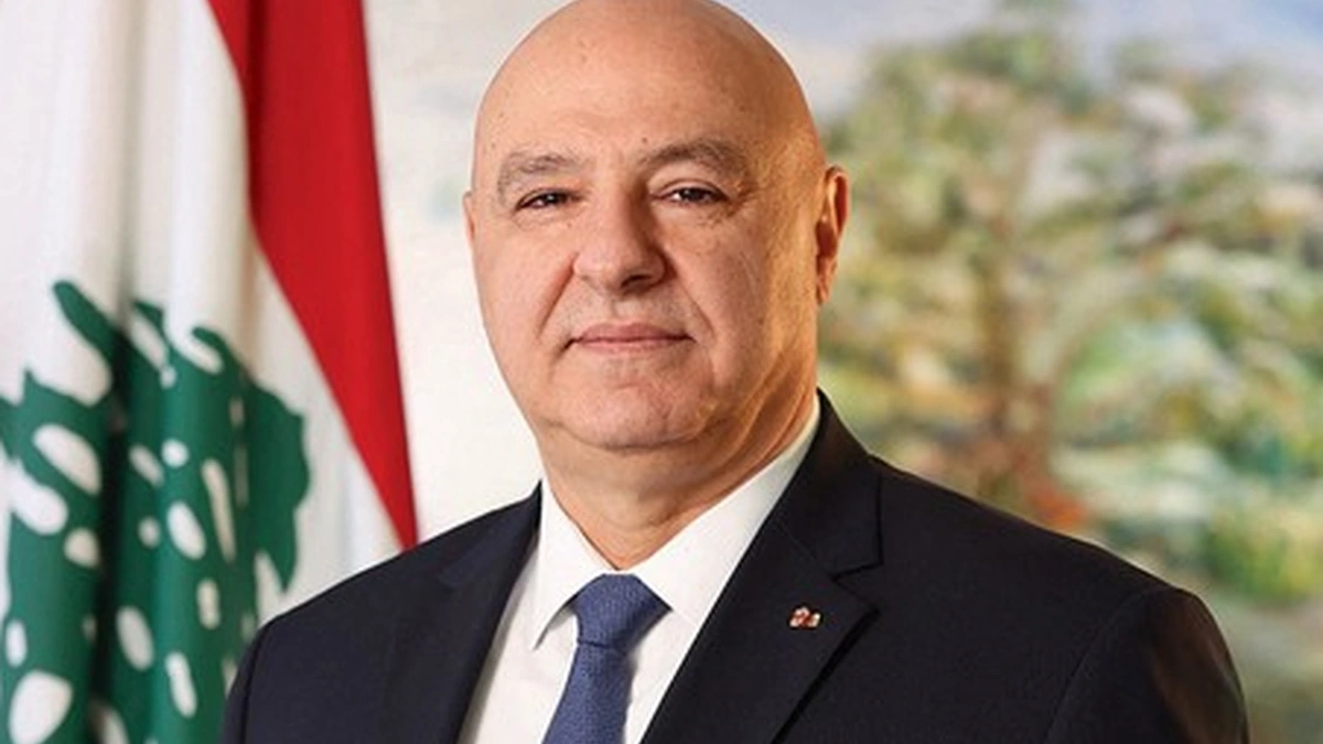 Lebanese President Joseph Aoun portrait during discussions on pilot zones and ceasefire