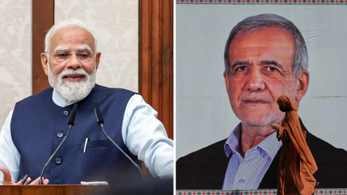 Prime Minister Narendra Modi and Iran President Masoud Pezeshkian composite image