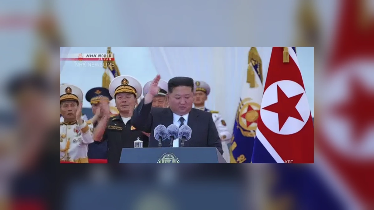 North Korean leader Kim Jong Un speaking at a naval ceremony
