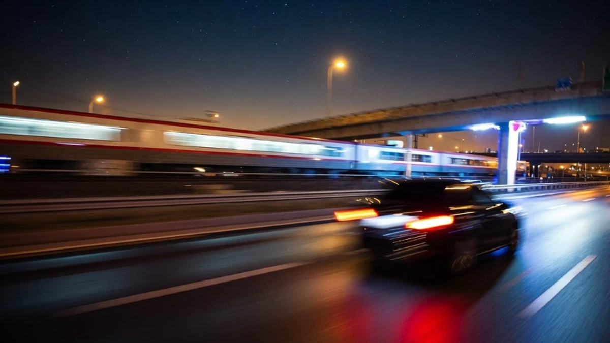 Night road speed enforcement scene representing 180 kph speeding arrest in Kuwait