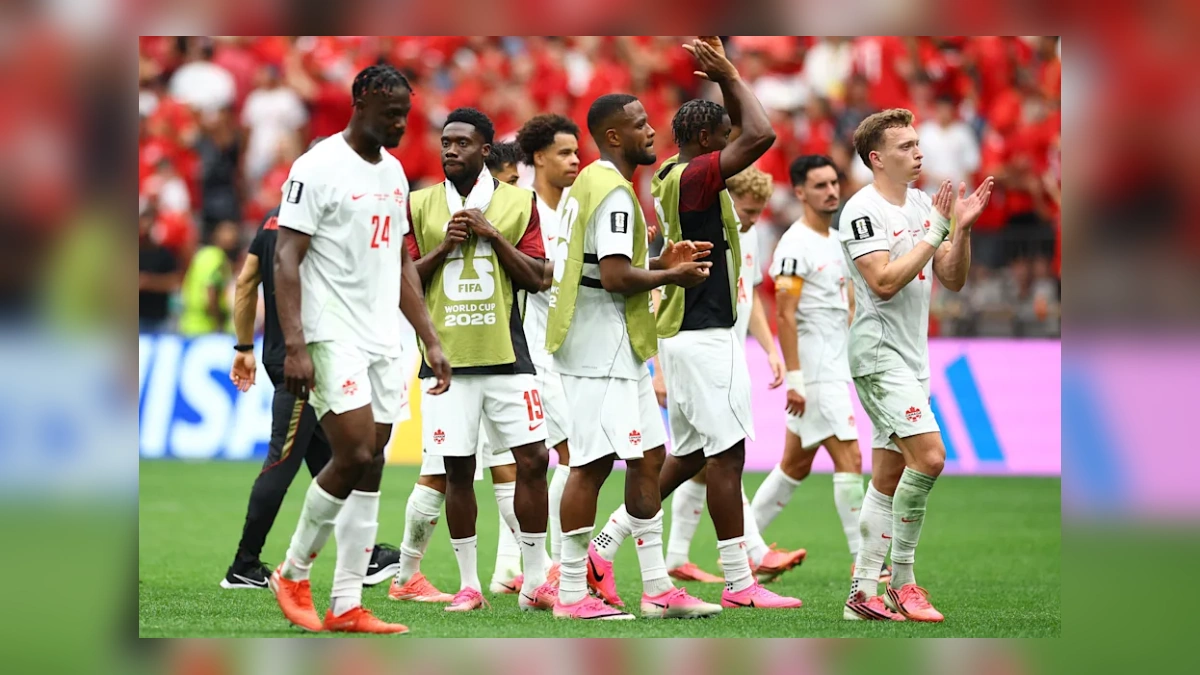 Canada players react after a World Cup match