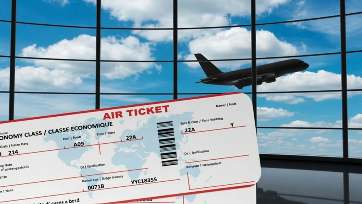 Air ticket and airport window representing Air Suvidha 2 health rule for Kuwait to India travellers