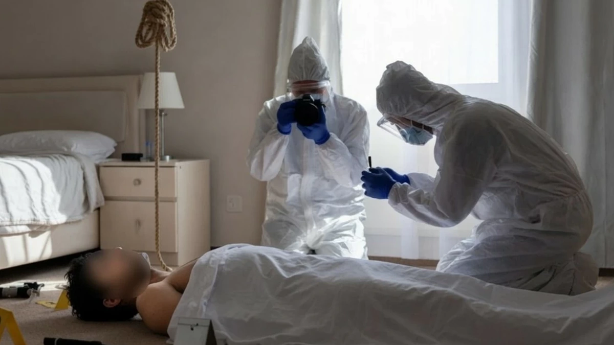 Forensic investigators examining a suspicious death scene in Kuwait