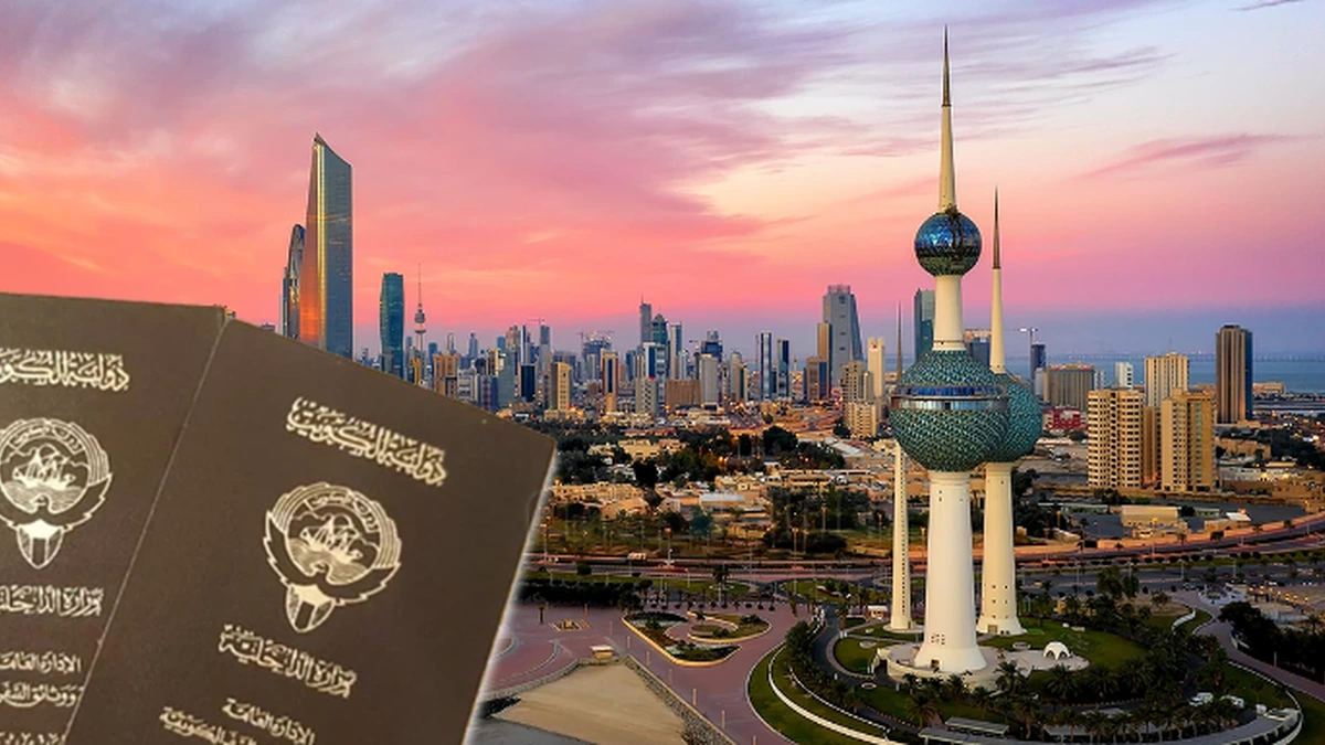 Kuwaiti passports with Kuwait city skyline representing citizenship revocation decision