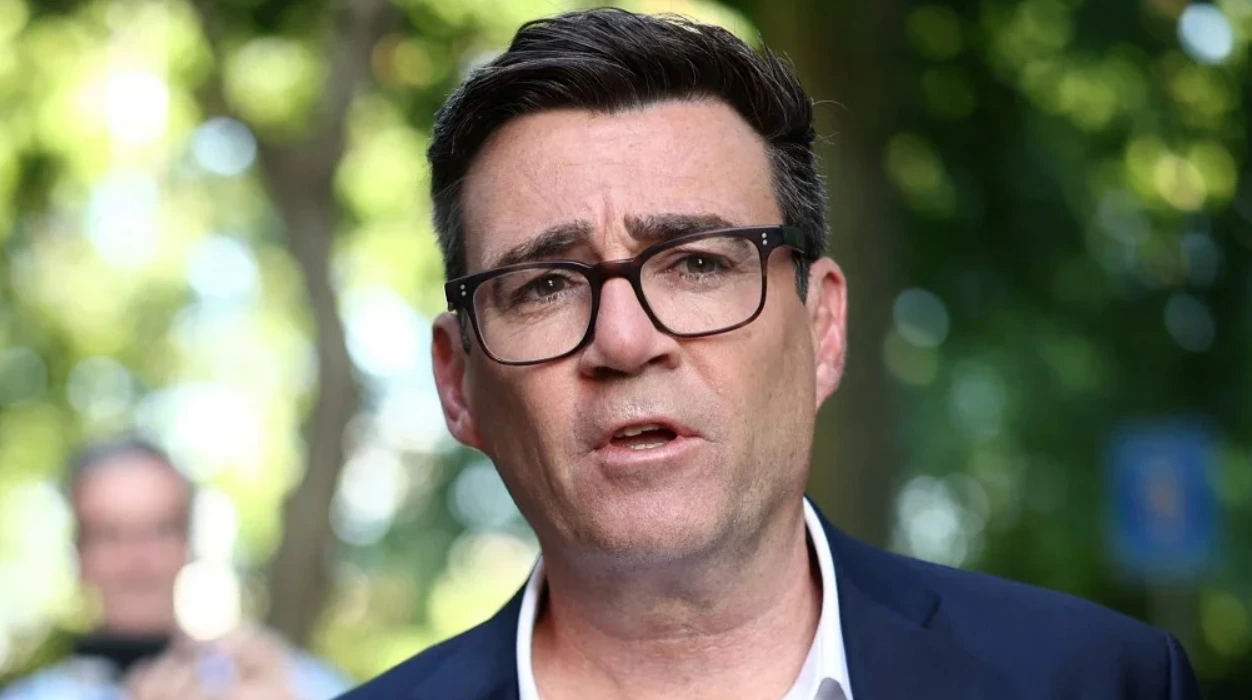 British politician Andy Burnham speaking to reporters