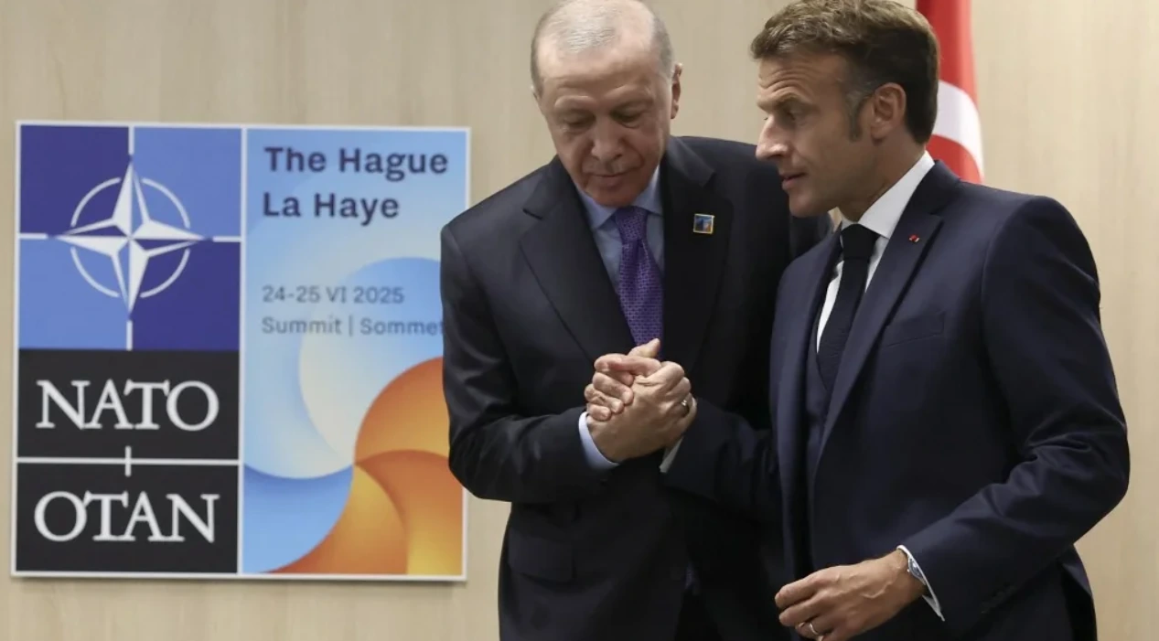 French President Emmanuel Macron meeting Turkish President Recep Tayyip Erdogan