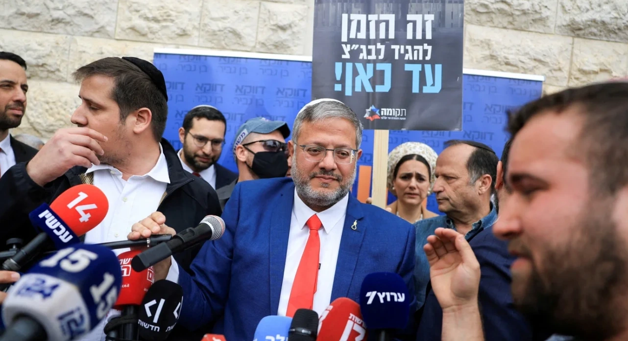 Israeli National Security Minister Itamar Ben Gvir speaking to the media
