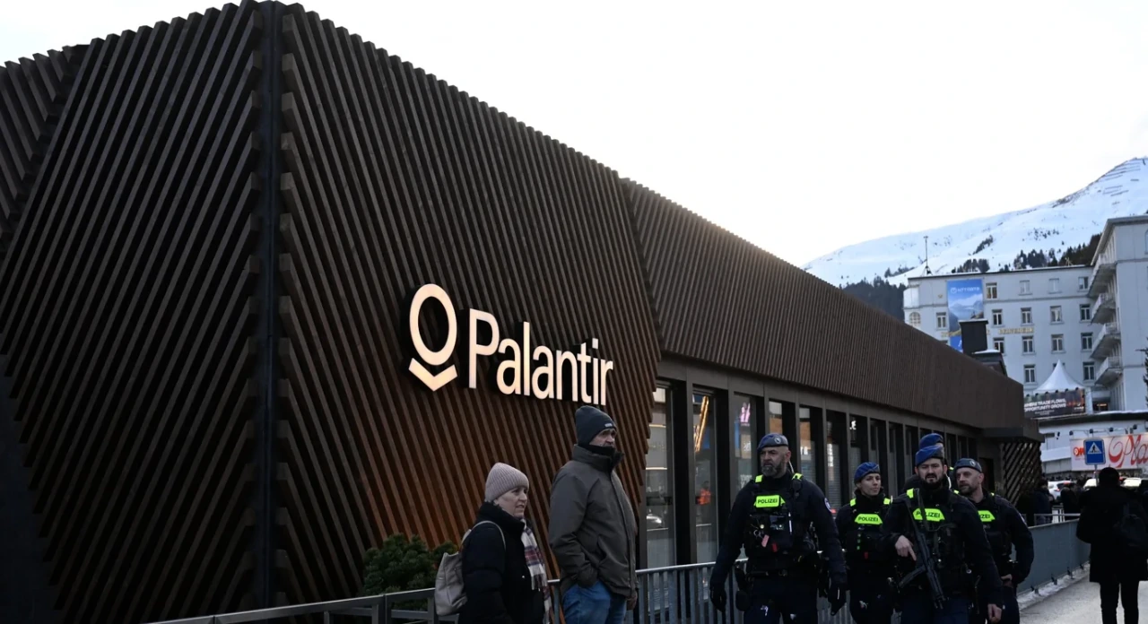 Palantir venue with police officers during an international event