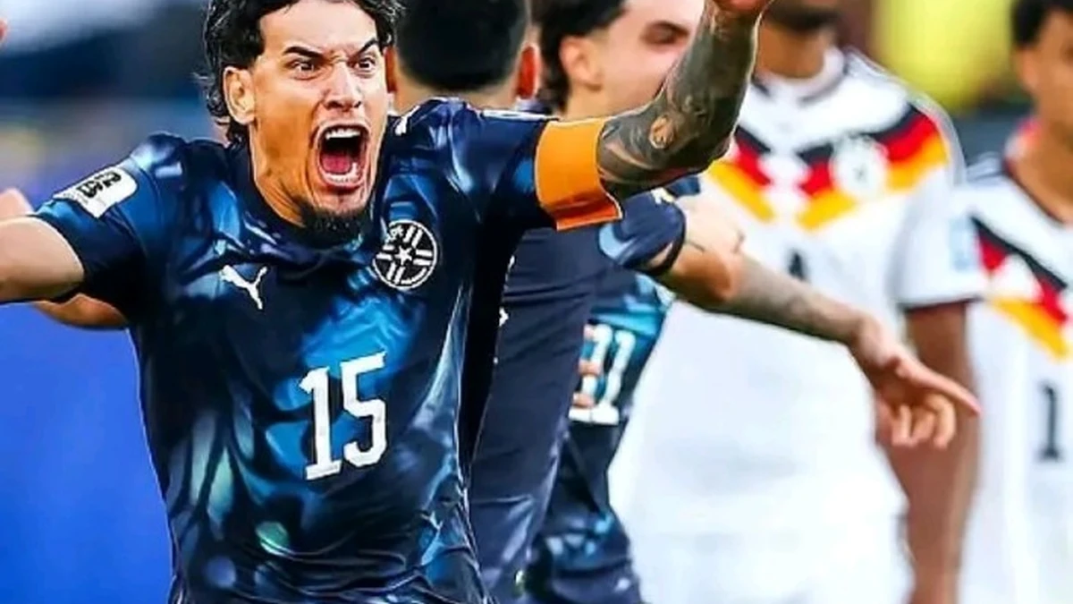 Paraguay players celebrate after knocking Germany out of the 2026 World Cup on penalties