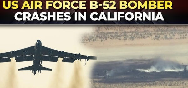 United States B-52 bomber silhouette over a military runway during an emergency