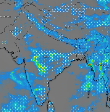 Weak monsoon clouds over Indian agriculture and market risk concept