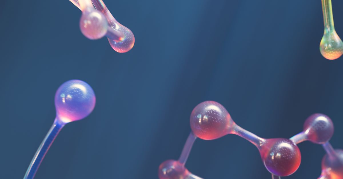 Abstract image of connected molecular shapes with vibrant colors.