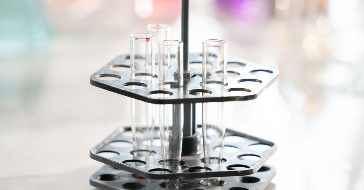 Focused shot of empty test tubes in a lab holder, symbolizing scientific research.